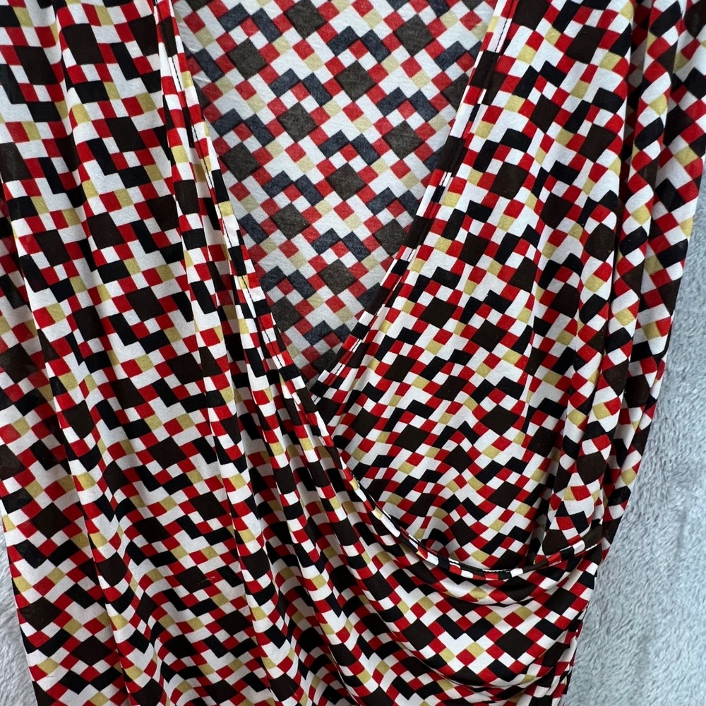 Elizabeth Dalton M Silk Blend Geometric Ruched Faux Wrap Y2K Bodycon Retro Chic - Picture 4 of 8